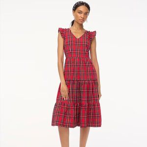 JCREW Tartan flutter-sleeve midi dress Size 10